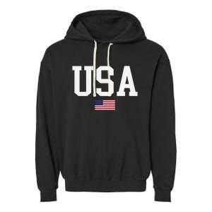 Usa Patriotic American Flag Us V Neck Garment-Dyed Fleece Hoodie