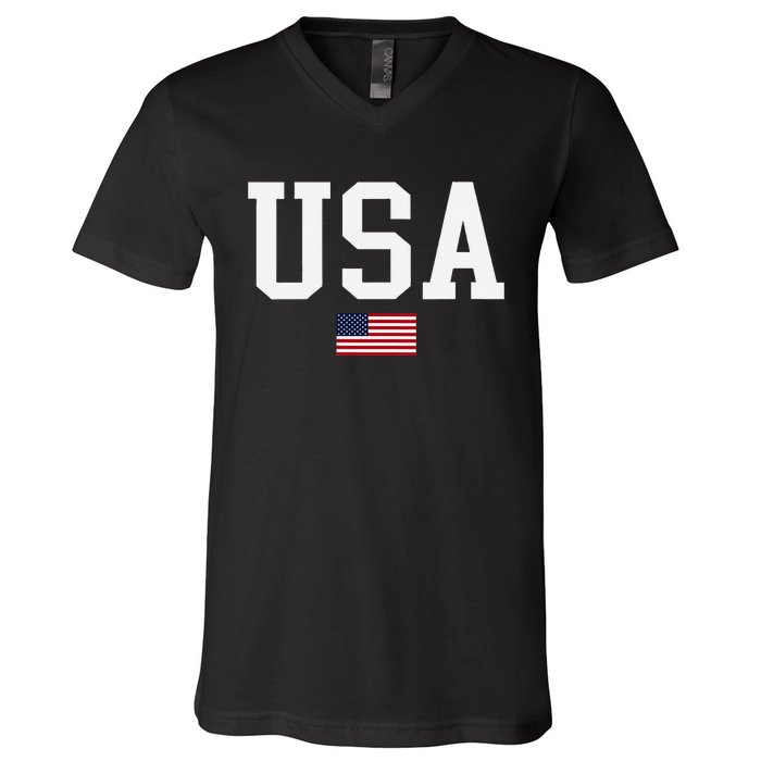 Usa Patriotic American Flag Us V Neck V-Neck T-Shirt