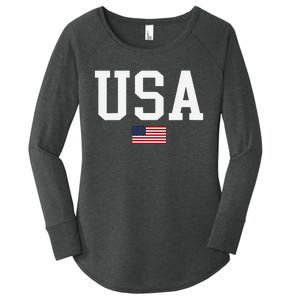 Usa Patriotic American Flag Us V Neck Women's Perfect Tri Tunic Long Sleeve Shirt