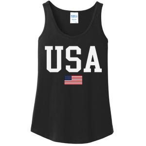 Usa Patriotic American Flag Us V Neck Ladies Essential Tank