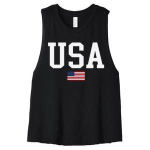 Usa Patriotic American Flag Us V Neck Women's Racerback Cropped Tank