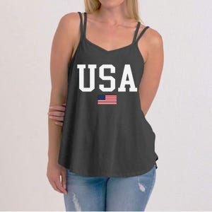 Usa Patriotic American Flag Us V Neck Women's Strappy Tank