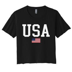 Usa Patriotic American Flag Us V Neck Women's Crop Top Tee