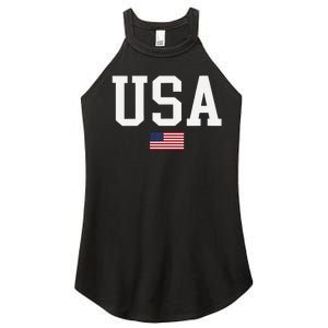 Usa Patriotic American Flag Us V Neck Women's Perfect Tri Rocker Tank