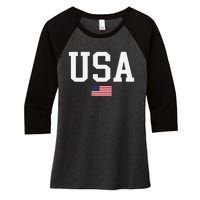 Usa Patriotic American Flag Us V Neck Women's Tri-Blend 3/4-Sleeve Raglan Shirt