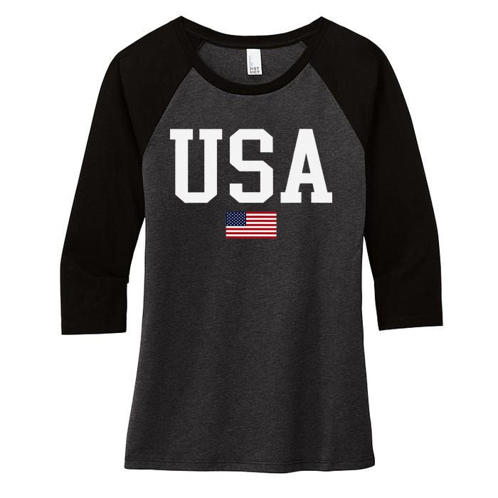 Usa Patriotic American Flag Us V Neck Women's Tri-Blend 3/4-Sleeve Raglan Shirt