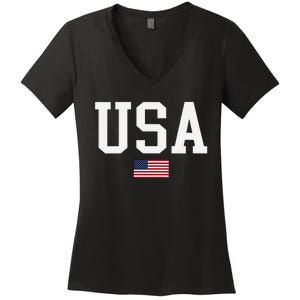 Usa Patriotic American Flag Us V Neck Women's V-Neck T-Shirt