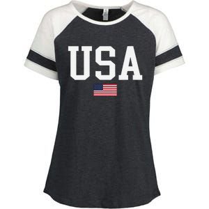 Usa Patriotic American Flag Us V Neck Enza Ladies Jersey Colorblock Tee