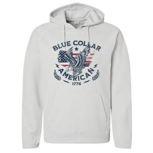 Usa Patriotic Blue Collar American Working Man Performance Fleece Hoodie