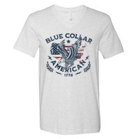 Usa Patriotic Blue Collar American Working Man V-Neck T-Shirt