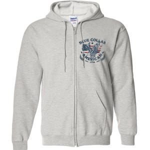 Usa Patriotic Blue Collar American Working Man Full Zip Hoodie