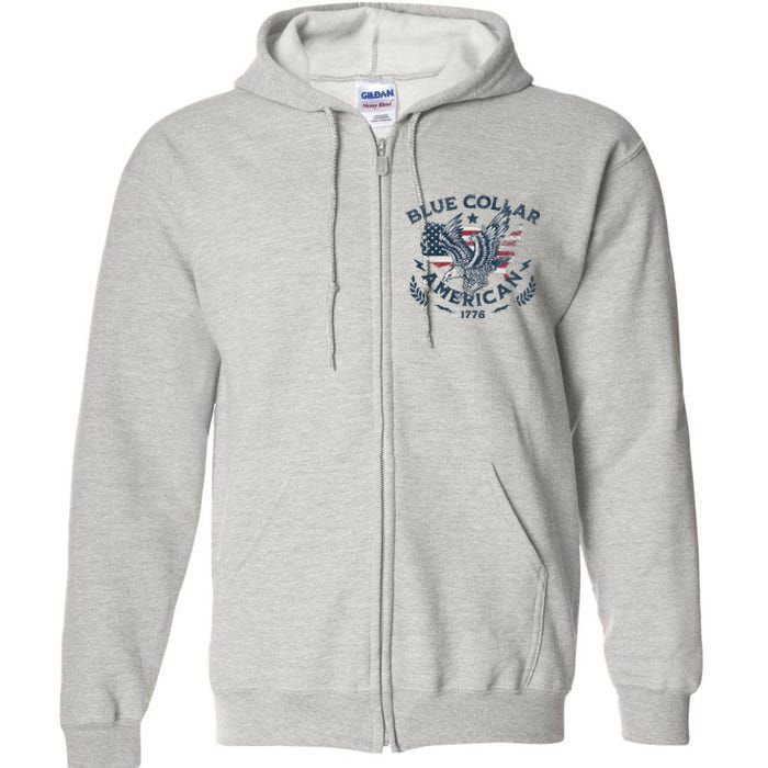 Usa Patriotic Blue Collar American Working Man Full Zip Hoodie