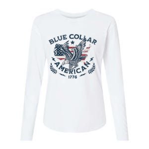 Usa Patriotic Blue Collar American Working Man Womens Cotton Relaxed Long Sleeve T-Shirt