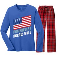 Usa Powered By Harris Walz Flag Of United States Of America Gift Women's Long Sleeve Flannel Pajama Set 