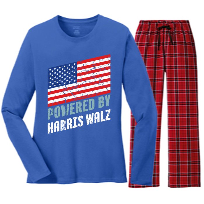 Usa Powered By Harris Walz Flag Of United States Of America Gift Women's Long Sleeve Flannel Pajama Set 