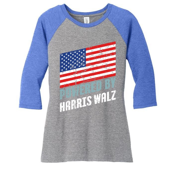 Usa Powered By Harris Walz Flag Of United States Of America Gift Women's Tri-Blend 3/4-Sleeve Raglan Shirt