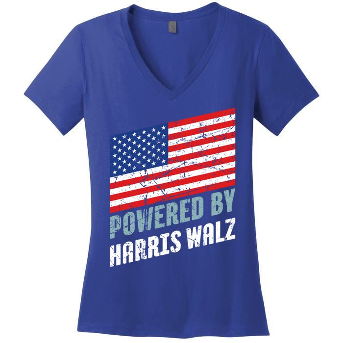 Usa Powered By Harris Walz Flag Of United States Of America Gift Women's V-Neck T-Shirt