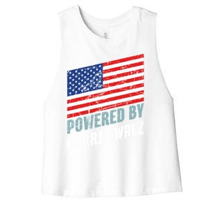 Usa Powered By Harris Walz Flag Of United States Of America Gift Women's Racerback Cropped Tank