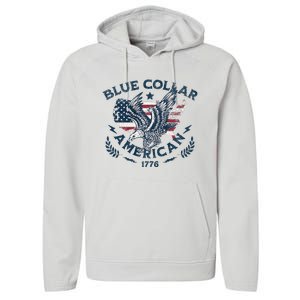 Usa Patriotic Blue Collar American Working Man Performance Fleece Hoodie