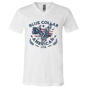 Usa Patriotic Blue Collar American Working Man V-Neck T-Shirt