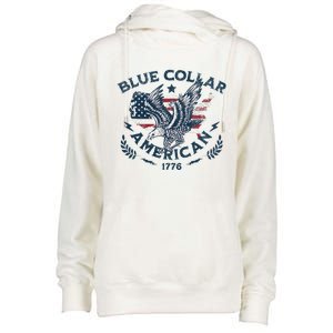 Usa Patriotic Blue Collar American Working Man Womens Funnel Neck Pullover Hood