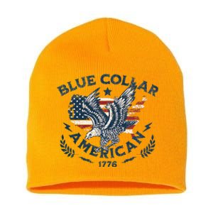 Usa Patriotic Blue Collar American Working Man Short Acrylic Beanie