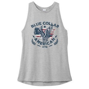 Usa Patriotic Blue Collar American Working Man Ladies PosiCharge Tri-Blend Wicking Tank