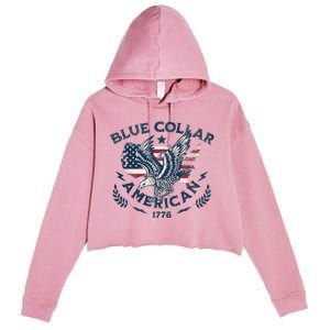 Usa Patriotic Blue Collar American Working Man Crop Fleece Hoodie