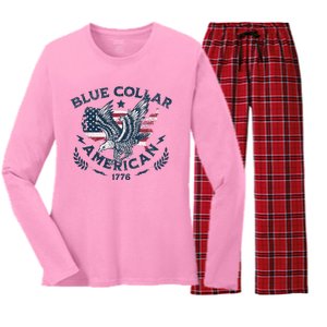 Usa Patriotic Blue Collar American Working Man Women's Long Sleeve Flannel Pajama Set 