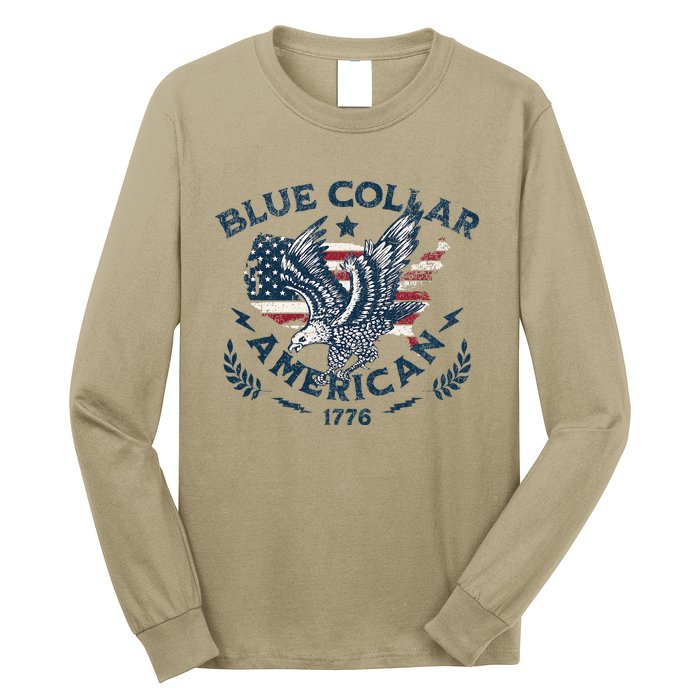 Usa Patriotic Blue Collar American Working Man Long Sleeve Shirt