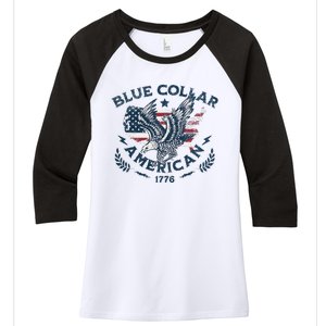 Usa Patriotic Blue Collar American Working Man Women's Tri-Blend 3/4-Sleeve Raglan Shirt