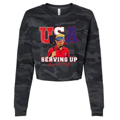 Usa Pickleball Champ Patriotic Trump & Pickleball Cropped Pullover Crew