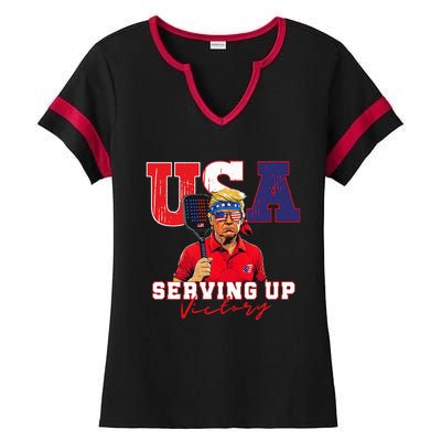 Usa Pickleball Champ Patriotic Trump & Pickleball Ladies Halftime Notch Neck Tee