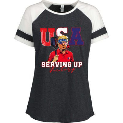 Usa Pickleball Champ Patriotic Trump & Pickleball Enza Ladies Jersey Colorblock Tee