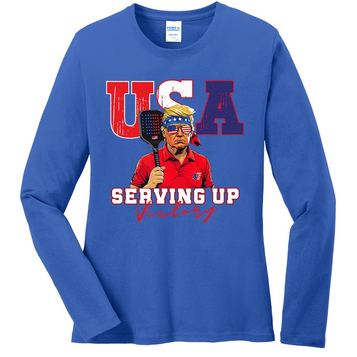 Usa Pickleball Champ Patriotic Trump & Pickleball Ladies Long Sleeve Shirt