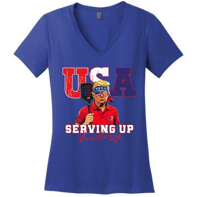 Usa Pickleball Champ Patriotic Trump & Pickleball Women's V-Neck T-Shirt