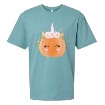 Unicorn Pumpkin Costume Halloween Gift Girls Great Gift Sueded Cloud Jersey T-Shirt