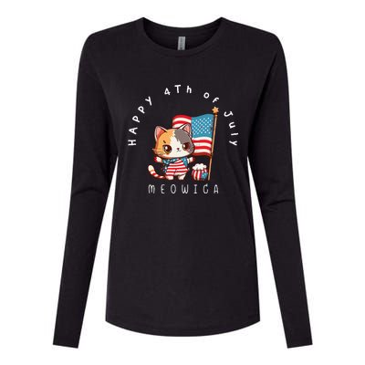 USA Patriotic Cat celebrating the 4th of July MEOICA Womens Cotton Relaxed Long Sleeve T-Shirt