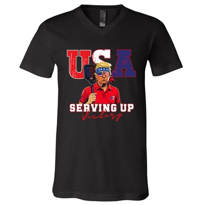 Usa Pickleball Champ Patriotic Trump & Pickleball V-Neck T-Shirt