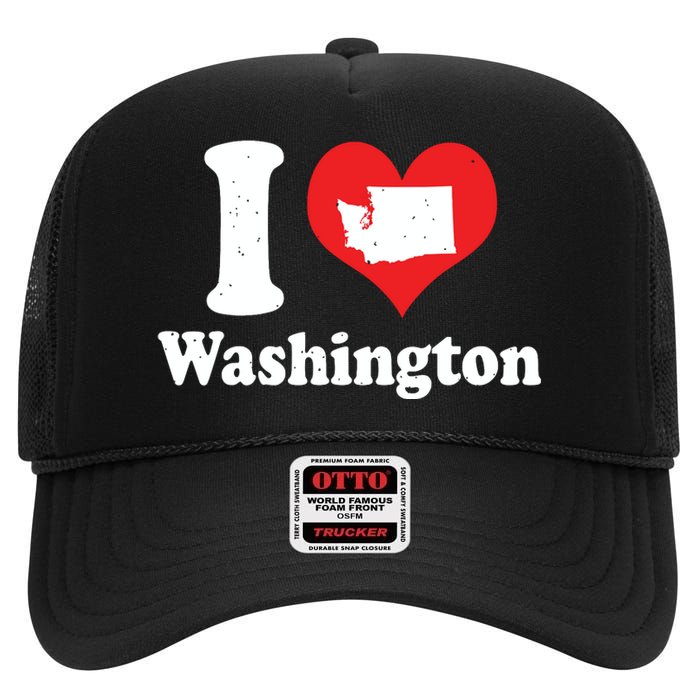 Us Proud Citizen America Love State I Heart Washington High Crown Mesh Back Trucker Hat