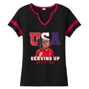 Usa Pickleball Champ Patriotic Trump & Pickleball Ladies Halftime Notch Neck Tee