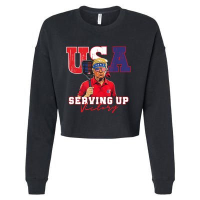 Usa Pickleball Champ Patriotic Trump & Pickleball Cropped Pullover Crew