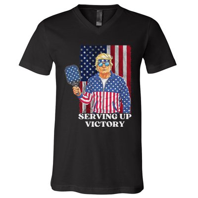 Usa Pickleball Champ Patriotic Trump Political & Pickleball V-Neck T-Shirt