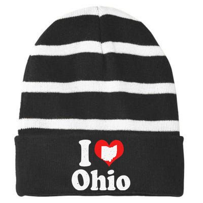 US Proud Citizen America Love State I Heart Ohio Striped Beanie with Solid Band