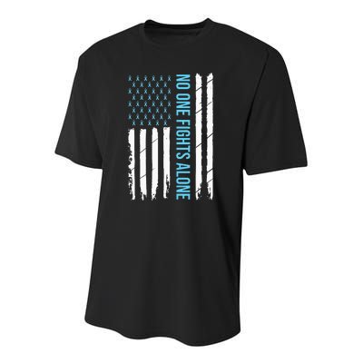 USA Prostate Cancer Awareness Light Blue Ribbon Survivor Youth Performance Sprint T-Shirt