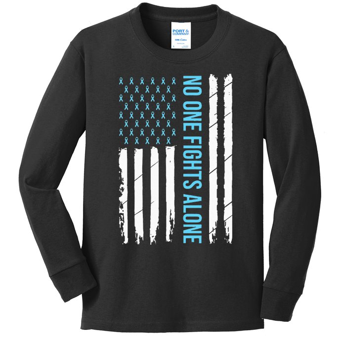 USA Prostate Cancer Awareness Light Blue Ribbon Survivor Kids Long Sleeve Shirt