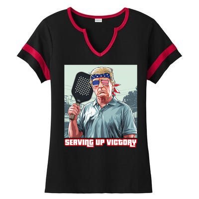 Usa Pickleball Champ Patriotic Trump Political & Pickleball Ladies Halftime Notch Neck Tee