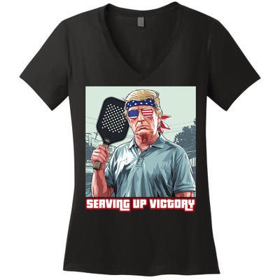 Usa Pickleball Champ Patriotic Trump Political & Pickleball Women's V-Neck T-Shirt