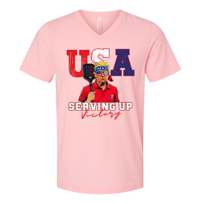 Usa Pickleball Champ Patriotic Trump V-Neck T-Shirt