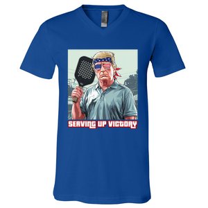 Usa Pickleball Champ Patriotic Trump Political & Pickleball V-Neck T-Shirt